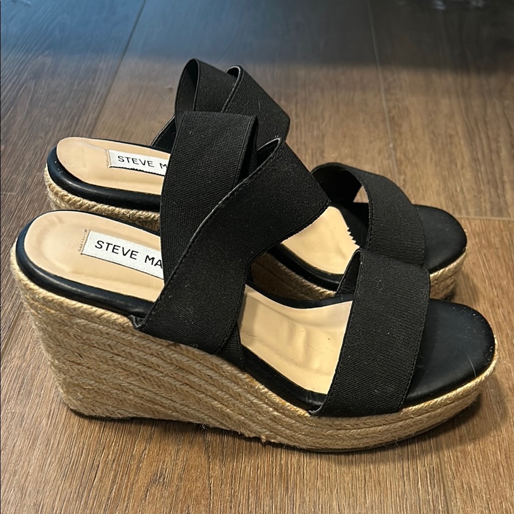 Steve Madden Black Espadrille Wedges with Crisscross Straps